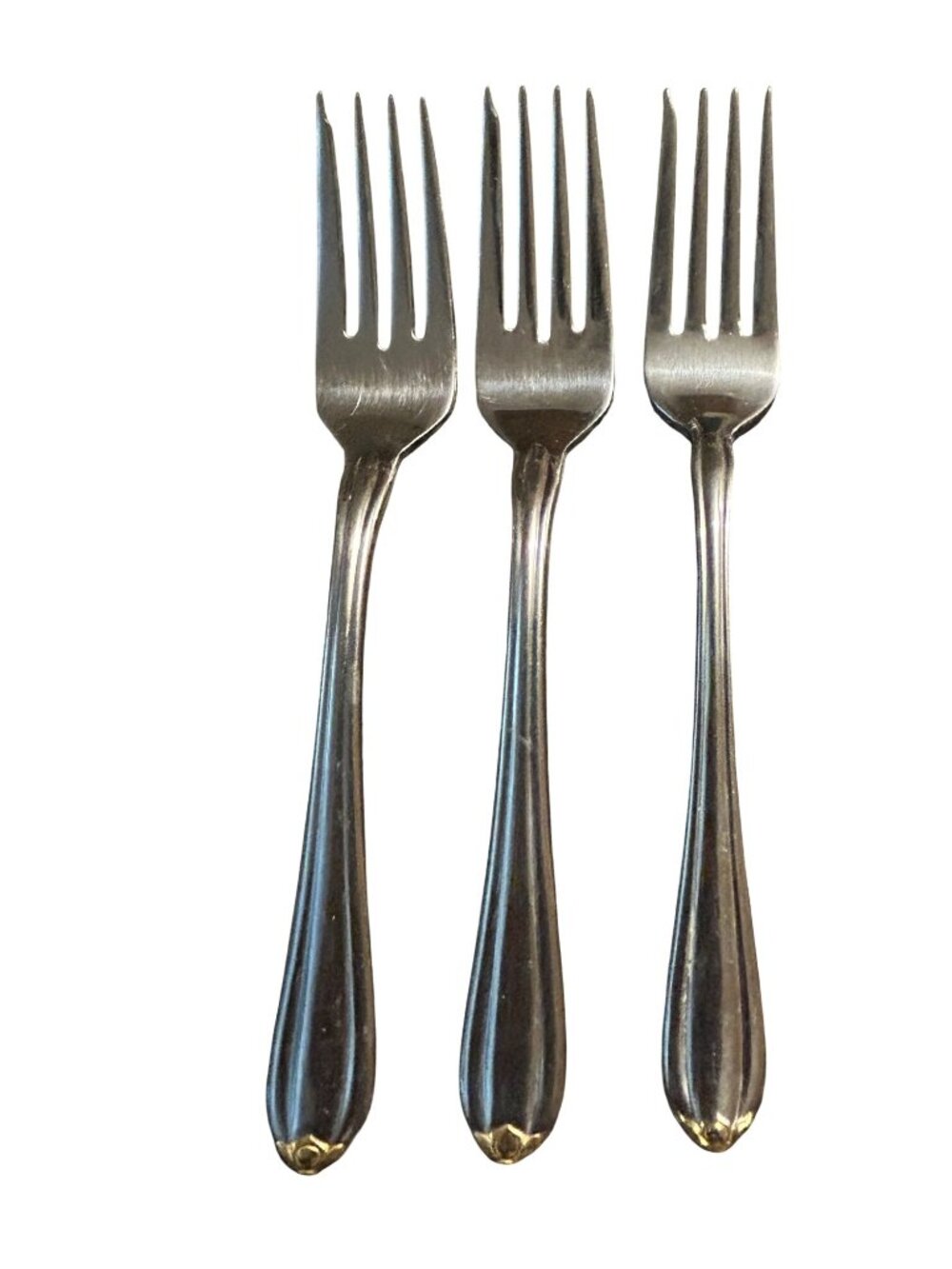 Gorham Silver Golden Melon Bud Stainless Flatware Salad Forks With Gold Accents